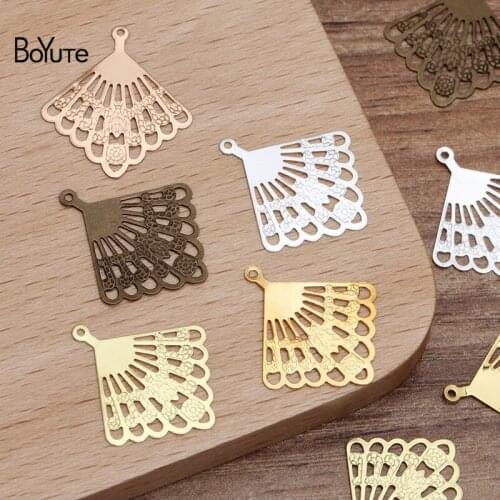 BoYuTe 200Pcs 4 Colors 21*19MM Filigree Charm Fan Shaped DIY Brass Jewelry Materials