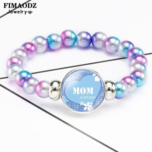 FIMAODZ Mom Love You Beaded Bracelet Best Mom Art Print Glass Round Colorful Beads Bangle Bracelets for Women Mothers Day Gifts