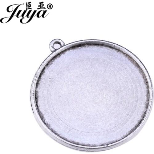 JUYA 6pcs/lot 30mm Double Sided Cabochon Pendant Trays Necklace Making Supplies Fit 30mm Cameo Glass Handmake DIY Jewelry AD0219