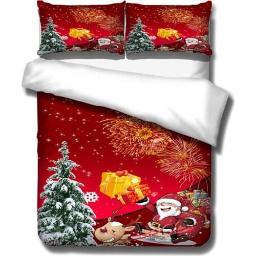 Red Christmas Duvet Set Twin Size Cartoon Santa Kids Bedding Set with Pillowcase Comforter Sets Bedclothes Home Textile