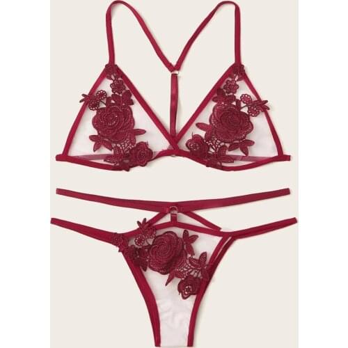 Embroidered Lace Bra Thong Sexy Lingerie Set Womens Underwear Transparent Lenceria Sensual Mujer Erotic Lingerie Sexy Costumes