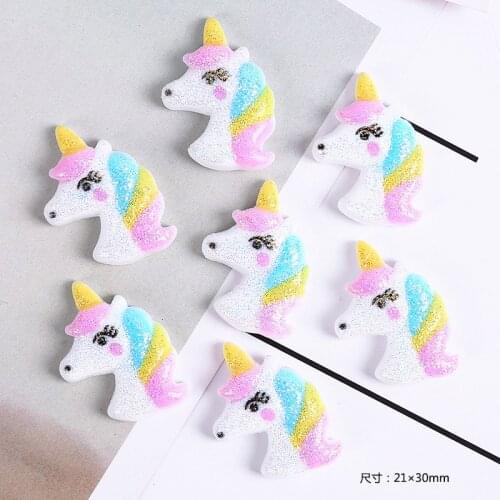 QIBUMAY Cartoon Resin Unicorn Crafts Cute Glitter Animal Patches DIY Hairbow Phonecase Accessories Birthday Party Decoration