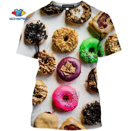 SONSPEE Mens T-shirt 3D Printed Donut Food Sweet Dunkin Cookies Tshirt Summer Short Sleeve Casual Harajuku Shirt Fitness Cloth