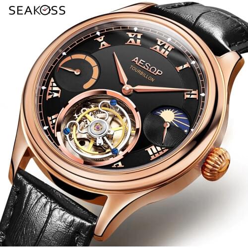 Top Brand Luxury Mens Tourbillon Watch High-End Multi-function Phase of Moon Tourbillon Movement Men Mechanical Wrist Watches