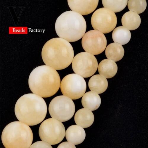 Natural Light Yellow Jades Round Stone Beads For Jewelry Making DIY Necklace Bracelet Ring 4mm-12mm Loose Beads 15" Wholesale