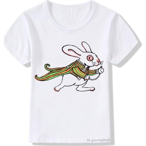 New Arrival 2021 Kids T-shirt Funny Animal White Rabbit Cartoon Print Girl T-shirt Summer Boys/girls Harajuku Short Sleeve Shirt