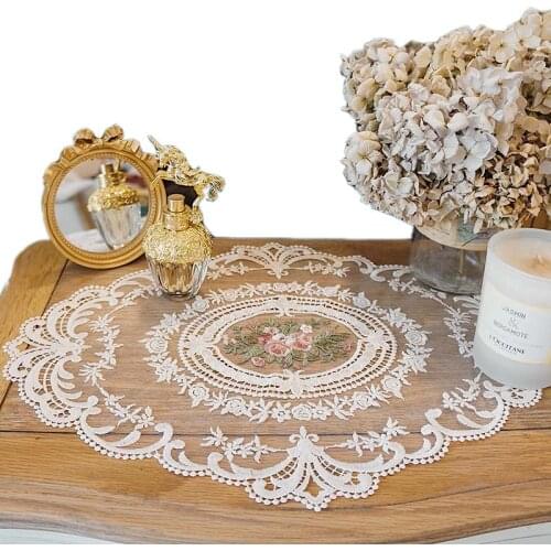 TT Customized European-Style Plant Flower Beige Original Lace Cover Towel Mat Bedside Table Tablecloth