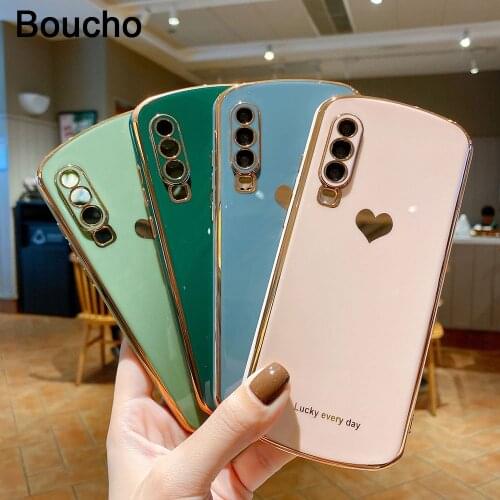 Boucho Electroplated Oval Case For Huawei Honor 30S P30 P40 Mate 30 Pro Nova 7 SE Luxury Plain Color Heart pattern Soft Cover