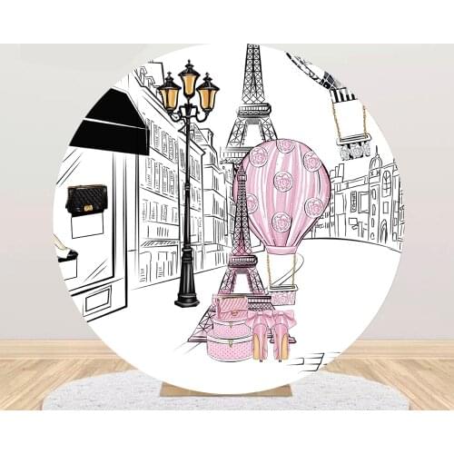 Paris France Theme Round Photography Background Cover Pink Fashion High heels Photo Backdrop Birthday Party Decoration 882
