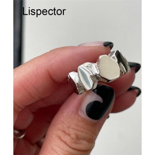Lispector 925 Sterling Silver Rock Punk Irregular Rings for Women Men Minimalist Party Night Club Ring Hip Hop Unisex Jewelry