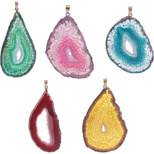 Multi Colorful Slice Druzy Onyx Natural Stone Pendant Agates Necklace Pendants Charms for Jewelry Making DIY Necklaces