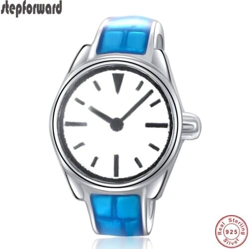 Popular High Quality Sporty Blue Enamel 925 Real Silver Watch Charm Necklace Pendants Beads For Jewelry Making