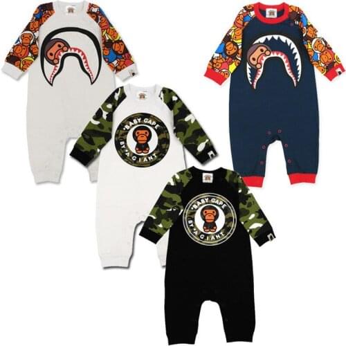 Newborn Kids Boy Girls Cartoon Cool Style Camo Animal Printed Long Sleeve Shirt BodySuit Outfit Set Baby Clothes