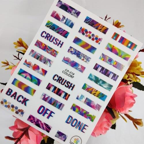 Peel Off Nail stickers 3D Art Slider Colorful Line Letters Nail Decoraciones Foil Self adhesive Design Manicure Accessories