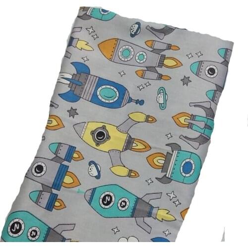 Pretty Grey Cartoon Rocket Printed 100% Cotton Fabric 50x160cm Cotton Fabric DIY Sewing Baby Cloth Bedding Quilting Decoration