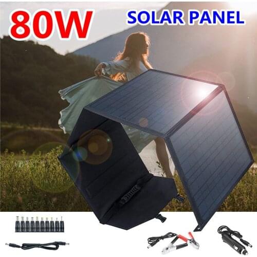 80W Foldable Solar Panel Solar Cell Portable Waterproof USB 5V/18V Solar Panels Charger Battery For Mobile Phone Outdoor Camping