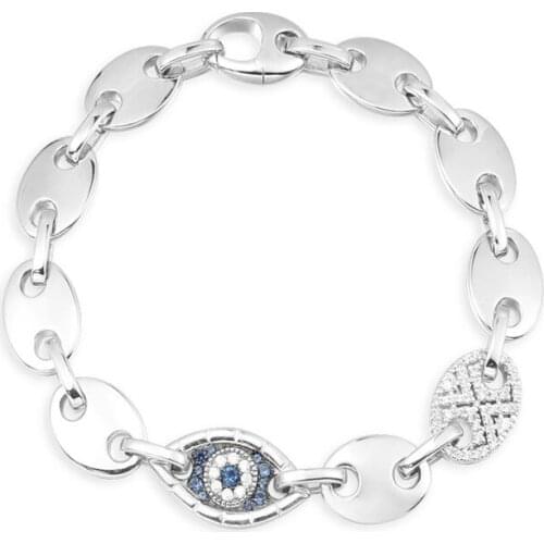 SOELLE Fashion S925 Sterling Silver Evil Eye Chain Coffee Bean Bracelet Women April New Lucky Eye SYMBOLE Series Puck Jewelry