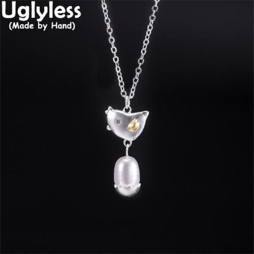 Uglyless Lovely Little Chicks Hens Birds Rings Earrings Necklaces for Women Natural Pearls Jewelry Sets 925 Silver Animal +Chain