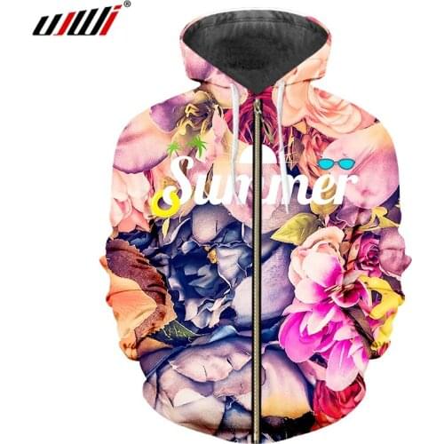 UJWI 3D Printed Rose Flower Summer Autumn Mens /Woman Zip Hoodies Fashion Coat Oversized 5XL Clothing Man Spring Pullover