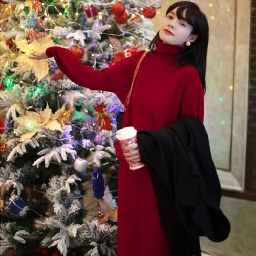 Womens High Collar Sweater Knit Skirt 2 Piece Sets Elegant Vintage Christmas Party Warm Suit Female Winter Clothes