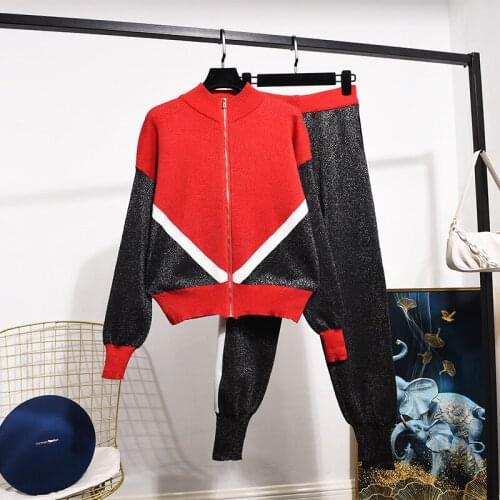 2021 Spring Summer Fashion Golden Velvet Color Contrast Tracksuits Womens Suit + Casual Pants Two Piece Set Ladies Clothes H1390