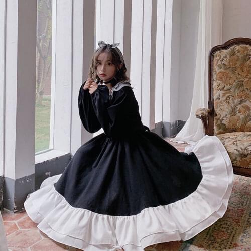 Dark Girl Dress Womens 2021 Spring New Japanese College Style Loose Swing Dress Mid-Length Dress kawaii clothing Lolita dress