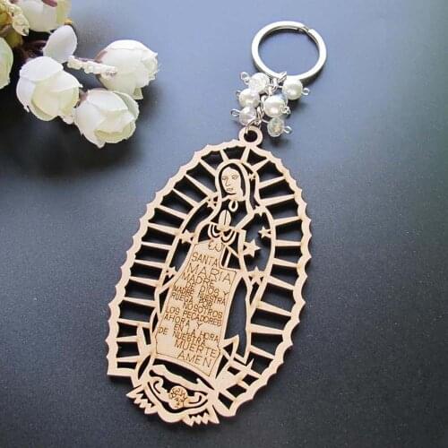 12Pcs Baptism Our Lady of Guadalupe Wood Design Keychain baptism Favors for Boy or Girl Recuerdos para Bautizo Christening Llave