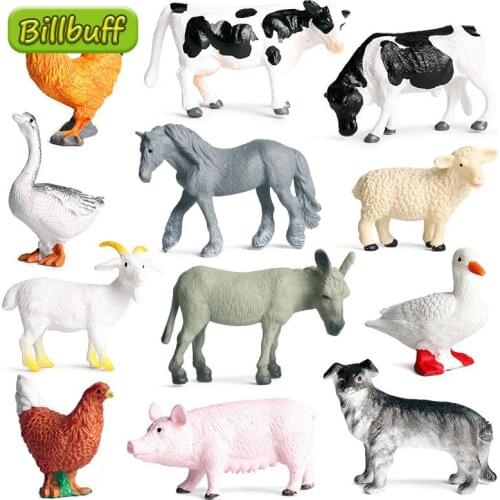 12pcs Mini Simulation Farm Poultry Animal Model Toy Lion Tiger Chicken Duck Cow Poultry Child PVC Figures Doll Toy Children Gift