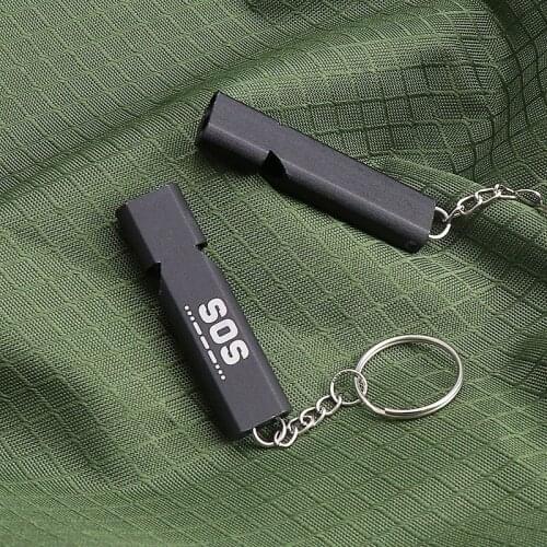 2pc Double Pipe Whistle High Decibel Stainless Steel Outdoor Emergency Survival Whistle Keychain Cheerleading Whistle