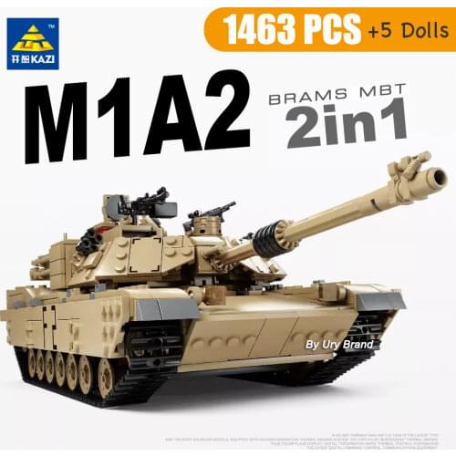 2in1 WW2 Military M1A2 Abrams MBT Army Tank Cannon Chariot Set Soldier Dolls DIY Building Blocks Toys Kids Gift Creator Series