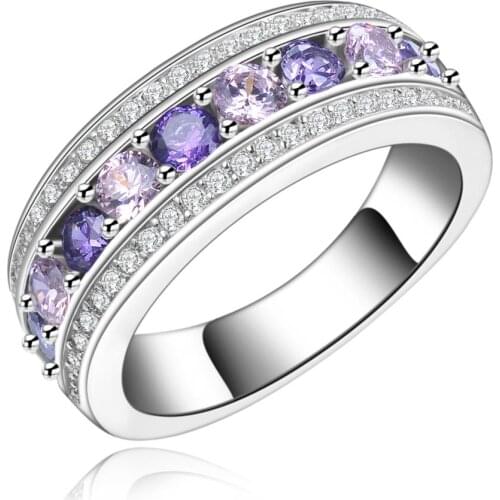 2016 hot women purple cz zircon wedding ring lady jewelry zircon silver plated ring wholesale us 6 7 8 9