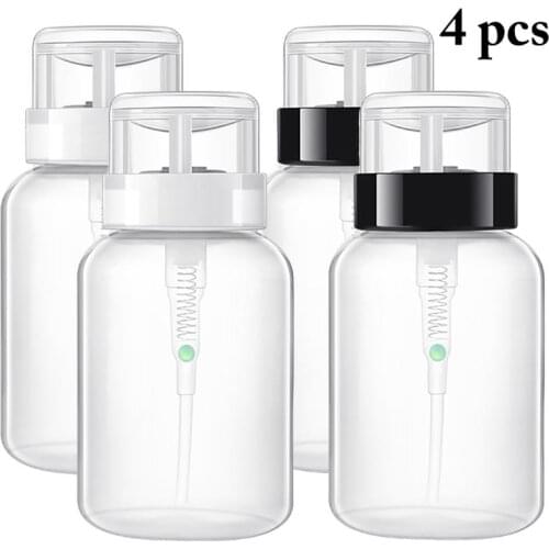 4PCS Kapmore 200ML Push Down Bottle Lockable Pump Dispenser Bottle for Nail Polish Remover Cosmetics Refillable Bottles