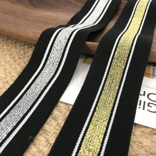 5meters Gold Silver Stripes Nylon Webbings Fashion Elastic Band Ribbons Soft Belt Tension Elastic Webbing Rubber Band