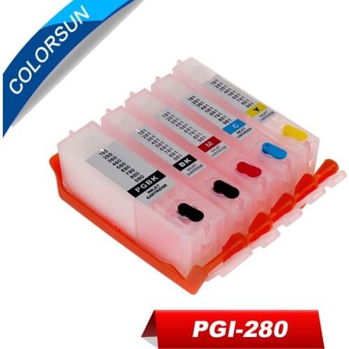 Colorsun 5pc Refillable PGI280 PGI-280 CLI-281 Ink Cartridge For Canon TR7520 TR8520 TS8320 TS6320 printer TS6120 ink cartridge