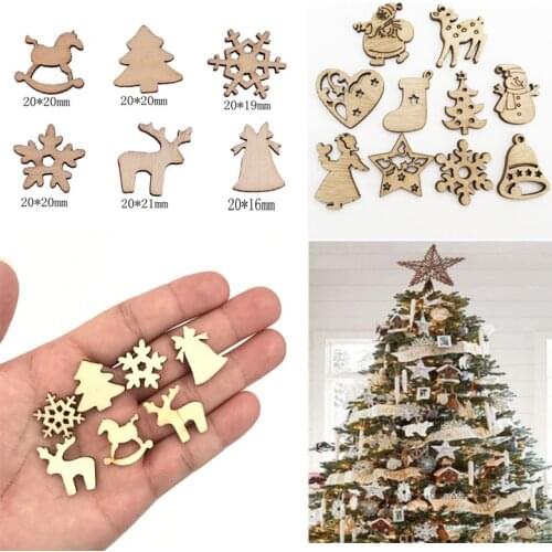 50pcs Wooden Christmas Tree Ornaments Mini Snowflake Tree Hanging Pendants Happy Easter Eggs Decorations for Home New Year Gift