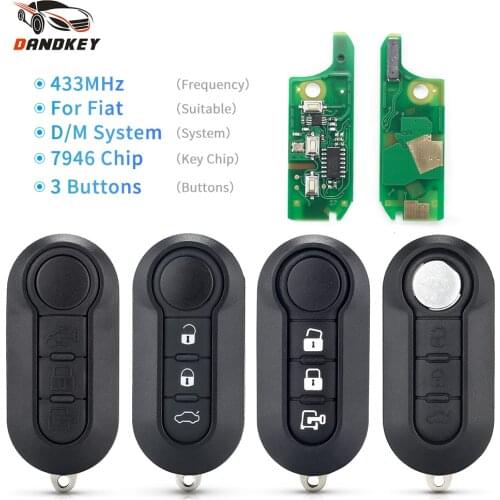 Dandkey Flip Remote Car Key For Fiat 500 Punto Florino Doblo Qubo 433mhz ID46 PCF7946 Chip Uncut SIP22 For Peugeot For Citroen