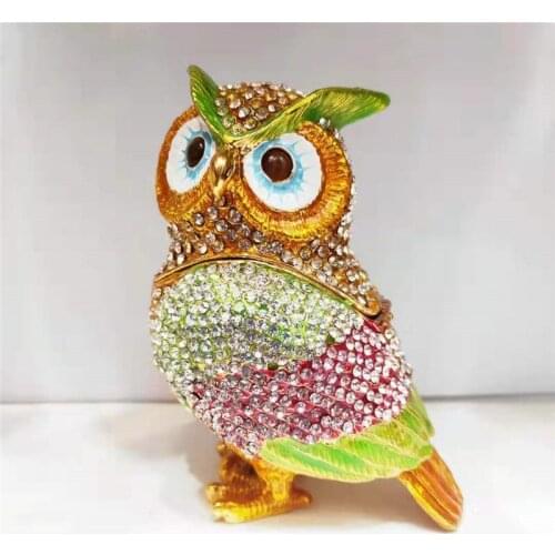 METAL ALLOY INLAY CRYSTAL OWL JEWEL CASE CREATIVE BEDROOM BEDSIDE TABLE ART&CRAFT STORAGE BOX HOME DECORATION ACCESSORIES X4403