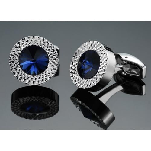 DY Brand new high-end luxury design Silvery Carved Austria Blue Crystal Cufflinks Mens French shirt Cufflinks free shipping
