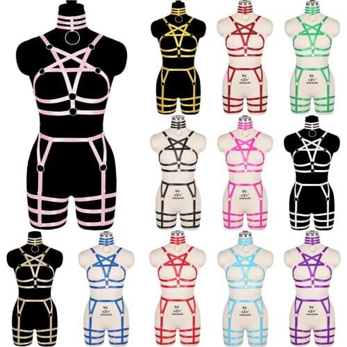 Goth Womens Underwear Erotic Lingerie Women Harness Bra Gothic Hollow Out Sexy Body Harness Elastic Garter Bdsm Party Rave Wear