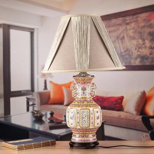 Chinese Ceramic Table Lamp Lighting Living Room Bedroom Classical Lighting hollow out bedroom blue porcelain vintage table lamp