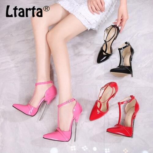 LTARTA Big Size Pumps Women Pointed Toe Thin High Heels 16cm T-Head Ladies Sandals 2020 Cover Heel Pink Dress Shoes WZ