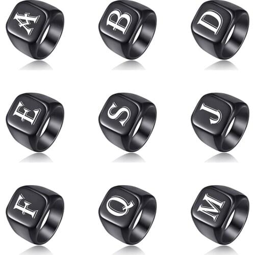 Aesthetic Initial Men Rings 2021 Trend Ring Engrave White A to Z Alphabet Stainless Steel Signet Blank Plain Bague