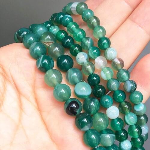 Natural Stone Green Stripe Agates Beads 4 6 8 10 12mm Smooth Round Loose Spacer Beads For Jewelry Making DIY Bracelets Earrings