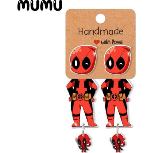2021 New Deadpool Stud Earring Superhero Epoxys Jewelry Resin Acrylic Earrings Handmade Gifts Friends