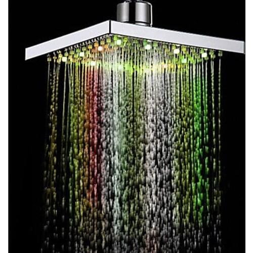 New Modern LED Color Changing Water Glow Square Shape Rain Bathroom Shower Head Bathroom Hotel Bathing Romance Accessory