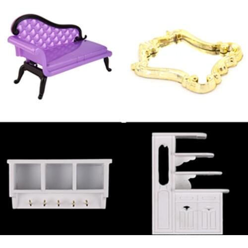 New Dollhouse Miniature Wall Rack Shelf With Hook Frame Mirror Cabinet Chair Sofa Shoes Home Furniture Dolls Accessories