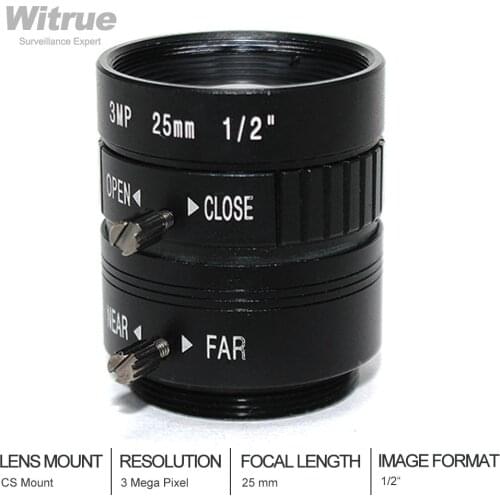 HD CS Mount Lens 3 Mega Pixel 25mm F1.4 1/2 for security cameras