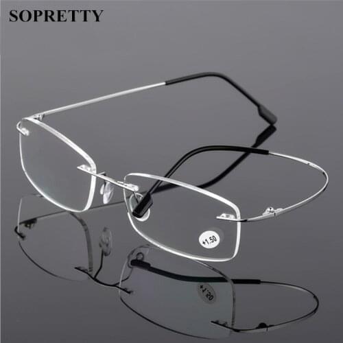 Unisex Titanium Alloy Rimless Reading glasses , Women High Definition Anti Fatigue Ultralight Frameless Presbyopia Eyewear A859