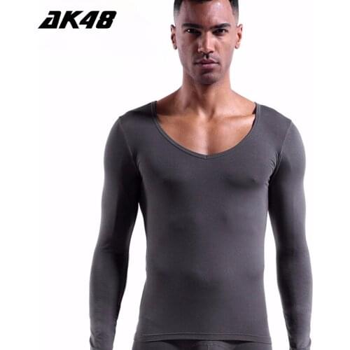 Single layer Autumn/winter Thin Bottoms Mens Large V Low necked Long sleeved Bottoms Modale Cotton Warm Tight Autumn Clothes