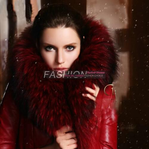 Free shipping large raccoon fur collar female long thickening in down jacket coat fashion womens warm genuine Leather coat